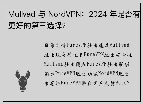 Mullvad 与 NordVPN：2024 年是否有更好的第三选择？